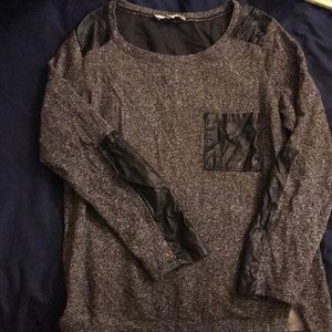 Long sleeve shirt with leather